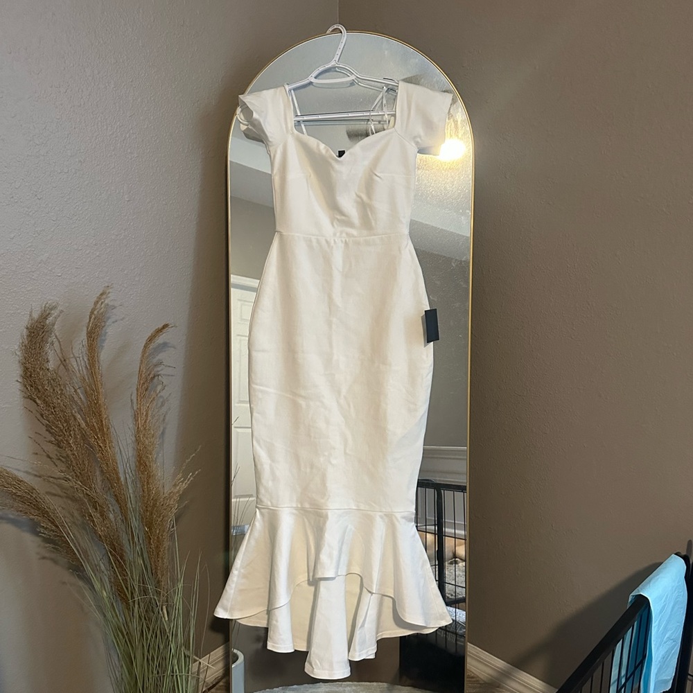 Ivory Off the Shoulder Midi Dress